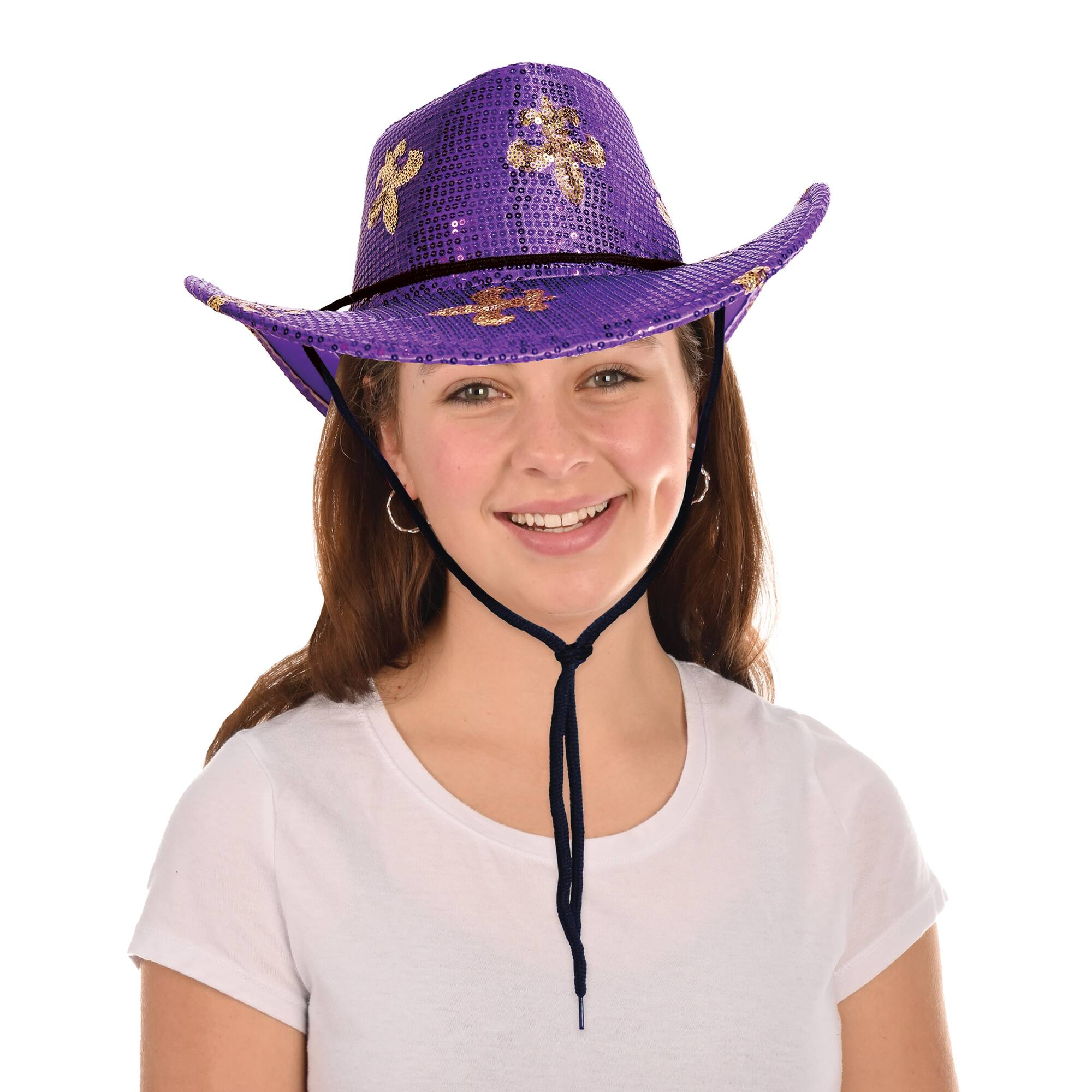 Beistle Purple Sequined Fleur de Lis Mardi Gras Cowboy Hat